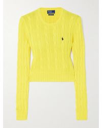 Polo Ralph Lauren - Logo-Embroidered Cropped Cable-Knit Cotton Sweater - Lyst