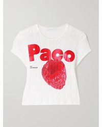 Rabanne - Cropped Printed Pointelle-Knit Cotton T-Shirt - Lyst