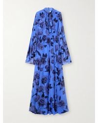Erdem - Pussy-Bow Gathered Floral-Print Silk-Voile Gown - Lyst