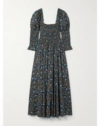 Doen - Bijou Shirred Floral-Print Organic Cotton-Voile Midi Dress - Lyst