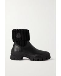 Moncler - Larue Ribbed-Knit And Leather Ankle Boots - Lyst