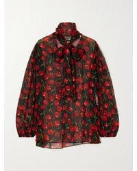 Dolce & Gabbana - Tie-Neck Printed Silk-Chiffon Blouse - Lyst