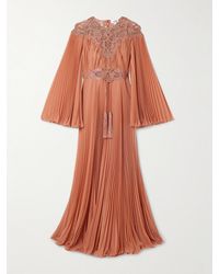 Zuhair Murad - Embroidered Embellished Tulle-Trimmed Plissé-Georgette Gown - Lyst