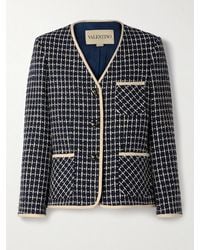 Valentino Garavani - Crepe-Trimmed Checked Wool-Blend Tweed Jacket - Lyst