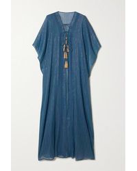 Miguelina Adria Tasselled Cotton And Lurex-blend Gauze Kaftan - Blue