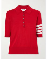 Thom Browne - Grosgrain-Trimmed Striped Wool Polo Shirt - Lyst