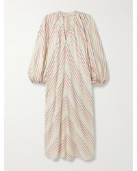 white christmas dresses Women's Blue & White Striped Smocked Maxi Dress