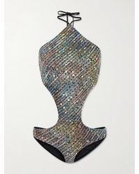 Missoni - Cut-Out Sequin-Embellished Striped Metallic Cotton-Blend Halterneck Swimsuit - Lyst
