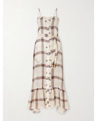 Lisa Marie Fernandez - Belted Embellished Tiered Ruffled Checked Linen-Blend Gauze Maxi Dress - Lyst