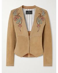 Etro - Jacke Aus Veloursleder Mit Applikationen - Lyst
