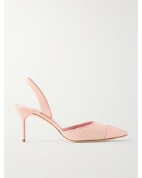 Manolo Blahnik - Capsli 70 Canvas And Patent-Leather Slingback Pumps - Lyst