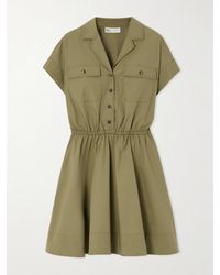 Tory Burch - Pleated Cotton-Blend Poplin Mini Shirt Dress - Lyst