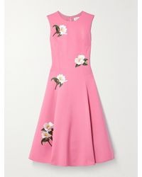 Oscar de la Renta - Camellia Appliquéd Wool-Blend Crepe Midi Dress - Lyst