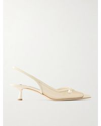 Jimmy Choo - Amita 45 Embellished Patent-Leather Trimmed Metallic Mesh Slingback Pumps - Lyst