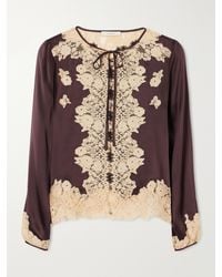 Doen - Lucine Lace-Trimmed Silk-Satin Blouse - Lyst