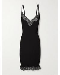 Saint Laurent - Minikleid Aus Geripptem Seiden-Jersey Mit Spitzenbesätzen - Lyst