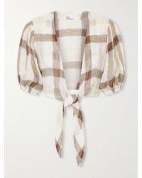 Lisa Marie Fernandez - Pouf Cropped Checked Linen-Blend Crepon Blouse - Lyst