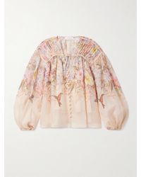 Zimmermann - Illuminate Pleated Floral-Print Linen And Silk-Blend Blouse - Lyst