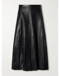 JOSEPH - Riya Paneled Pleated Leather Midi Skirt - Lyst