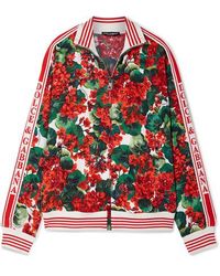 Dolce & Gabbana Trainingsjacke Aus Crêpe Mit Intarsienmuster Und Blumenprint - Rot