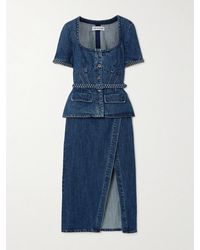 Self-Portrait - Convertible Belted Denim Midi Dress - Lyst