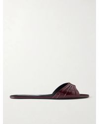 Saint Laurent - Babylone Embellished Gathered Glossed-Leather Slides - Lyst