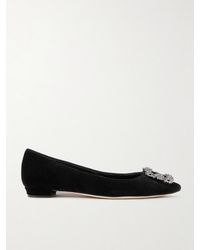 Manolo Blahnik - Hangisiflat Embellished Velvet Point-Toe Flats - Lyst