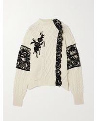Erdem - Lace-Trimmed Embellished Cable-Knit Wool-Blend Sweater - Lyst
