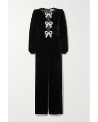Saloni Camille Cutout Embellished Velvet Jumpsuit - Black