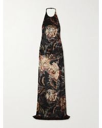 Etro - Floral-Print Velvet Halterneck Maxi Dress - Lyst