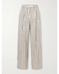 Twp - Pj Sequin-Trimmed Striped Cotton-Blend Wide-Leg Drawstring Pants - Lyst