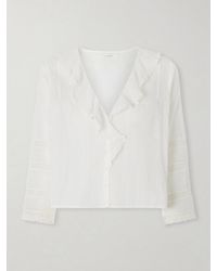 Doen - Huguette Ruffled Pleated Lace-Trimmed Organic Cotton Blouse - Lyst