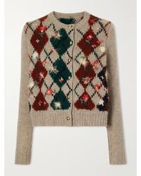 KHAITE - Marcela Checked Embroidered Wool And Mohair-Blend Cardigan - Lyst