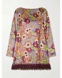 ALÉMAIS - Floral-Print Fringed Satin Mini Dress - Lyst