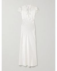 Rodarte - Lace-Trimmed Silk-Satin Midi Dress - Lyst