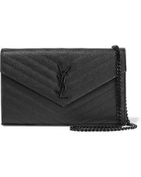 Saint Laurent Monogramme Mini Quilted Textured-leather Shoulder Bag - Black