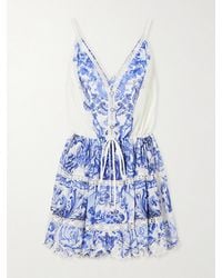 CAMILLA - Printed Embroidered Cotton And Silk-Blend Mini Dress - Lyst