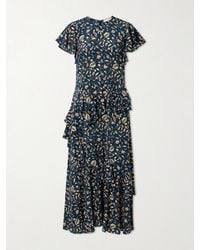 Ulla Johnson - Amaia Midikleid Aus Crêpe De Chine Aus Seide Mit Blumenprint Und Rüschen - Lyst