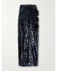 Erdem - Floral-Appliqué Sequined Crepe De Chine Midi Skirt - Lyst