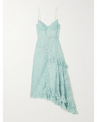 Erdem - Melora Asymmetric Ruffled Satin-Trimmed Recycled-Lace Midi Dress - Lyst