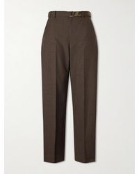Sacai - Pleated Belted Twill Wide-Leg Pants - Lyst