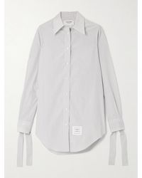 Thom Browne - Mini-Hemdblusenkleid Aus Einer Gestreiften Seiden-Baumwollmischung Mit Applikation - Lyst