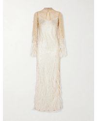 Clio Peppiatt - Mia Embellished Feather-Trimmed Tulle Gown - Lyst