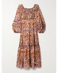 Ulla Johnson - Anastasia Lace-Up Printed Silk-Habotai Midi Dress - Lyst