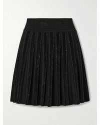 Balmain - Pleated Sequin-Embellished Velvet And Ribbed-Knit Mini Skirt - Lyst