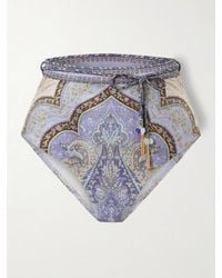 Zimmermann - Wanderlust Belted Embellished Paisley-Print Bikini Briefs - Lyst