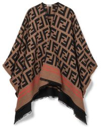 Fendi Frayed Wool And Silk-blend Jacquard Poncho - Multicolor