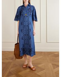 sachin and babi light blue dress Zimmermann Coco Embroidered Denim Dress in Blue