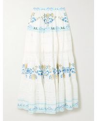 CAMILLA - My Homespun Heart Lace-Trimmed Embroidered Printed Tiered Cotton And Silk-Blend Maxi Skirt - Lyst