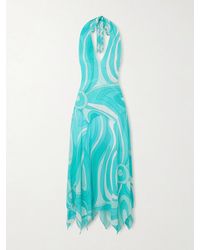 PUCCI - Printed Silk Twill-Trimmed Crepe-Jersey Halterneck Midi Dress - Lyst